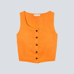 The Linen Button-Front Crop Tank | Turmeric