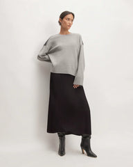 The Hammered Satin Slip Skirt | Black