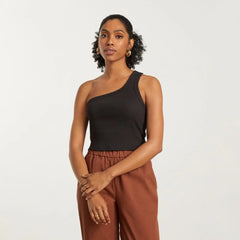 The Ribbed One-Shoulder Tank | Black