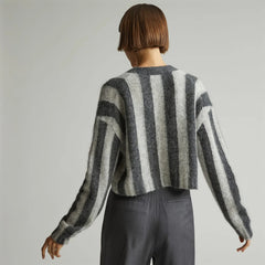 The Alpaca V-Neck Cropped Cardigan | Light Heather Grey / Dark Charcoal