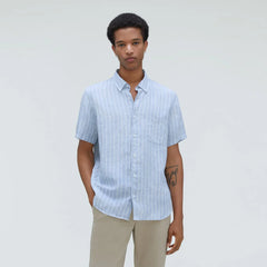 The Classic Short-Sleeve Shirt in Linen | Blue / White