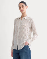 The Must-Have Shirt in Washable Silk | Bone / Toffee Stripe