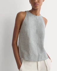 The Linen High-Neck Tank | Agave Green