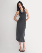 Cowlneck Halter Dress in Butterknit | Black