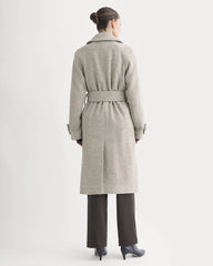 Italian Belted Overcoat | Taupe Herringbone