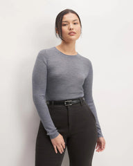 The Long-Sleeve Sweater Tee in Ultrasoft Merino | Heather Mid Grey