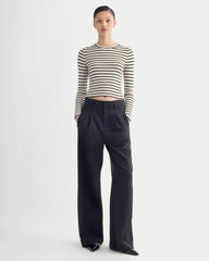 The Cropped Crew Top in Ultrafine Merino | Parchment / Black