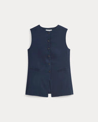 Long Vest in Stretch Linen | Navy