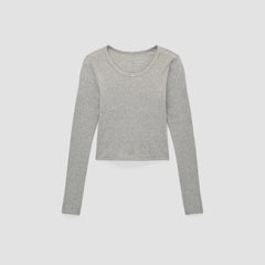 The Supima® Micro Rib Cropped Long-Sleeve Crew | Heathered Grey