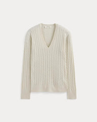 The Cable V-Neck in Cotton Cashmere | Birch