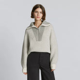 The Luxe Teddy Oversized Half Zip Sweater | Canvas Tan / Heather Grey