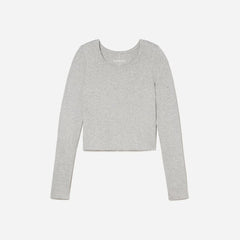 The Pima Micro-Rib Cropped Long-Sleeve Crew | Heathered Grey