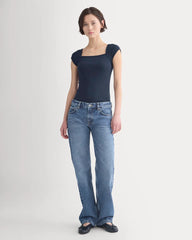 RetroSoft Cotton Square-Neck Tee | Navy