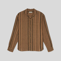 The Relaxed Linen Long-Sleeve Shirt | Toasted Coconut / Black