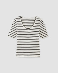 The Vintage Rib Scoop-Neck Top | Bone / Black