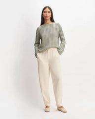 The Cotton Merino Cable Crew | Sage Green