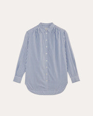 The Gathered Shirt in Silky Cotton | Bone / Mazarine Blue