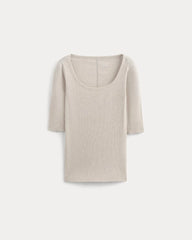 The Luxe Rib Scoop-Neck Tee | Heathered Oat