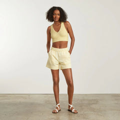 The Cross-Back Cropped Sweater Top | Pastel Yellow
