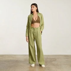 The Linen Way-High® Drape Pant | Leek