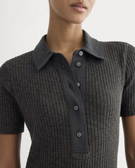 The Cozy Rib Polo Dress | Black
