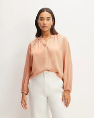 The Washable Clean Silk Shirred Blouse | Blush Pink