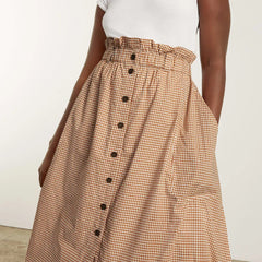 The Easy Button-Front Skirt | Burnt Orange Gingham