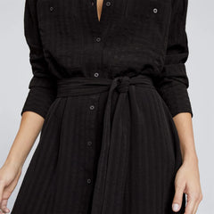 The City Stripe Draped Shirt Dress | Black