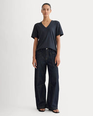 The Slouchy V-Neck Tee in Cotton Linen | Navy