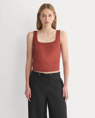Square Tank in Stretch Linen | Henna Red