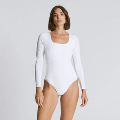 The Long-Sleeve Supima® Square-Neck Bodysuit | White | Bikini