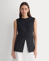 Long Vest in Stretch Linen | Black