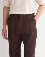 Soyeux Linen Pleated Trouser | Dark Brown