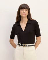 The Rib Soft Knit Open Collar Polo | Black
