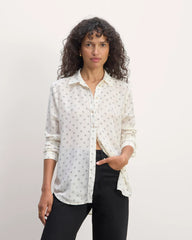 The Must-Have Shirt in Washable Silk | Bone / Black Square Dot