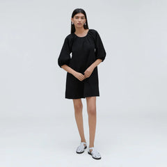 The Seersucker Puff Sleeve Dress | Black