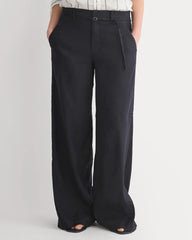 Wide-Leg Belted Pant in Stretch Linen | Black | Long