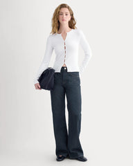 Luxe Rib Button-Up Top | White
