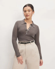 The Polo in Ultrasoft Merino | Heather Cocoa