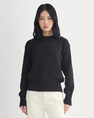 Oversized Cocoon Crew in Elevated Cotton | Black
