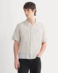 Textured Voile Resort Shirt | Natural Plaid