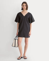 Bubble-Sleeve Mini Dress in Cotton Silk Voile | Black