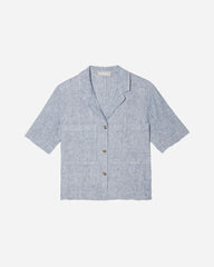 The Linen Workwear Shirt | Blue Pinstripe