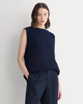 Open-Knit Tunic Vest in Elevated Cotton | Navy