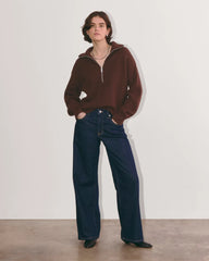 The Half-Zip in Everyday Cotton | Dark Mahogany