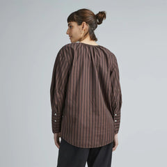 The Silky Cotton Balloon Sleeve Top | Chocolate Brown / Black
