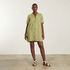The Linen Workwear Dress | Leek