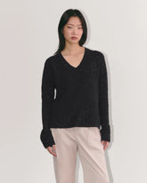 The V-Neck Sweater in Plush Cotton | Black Confetti