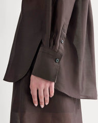 Oversized Shirt in Cotton-Silk Organza | Dark Chocolate