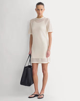 Mesh-Knit Short-Sleeve Dress | Bone